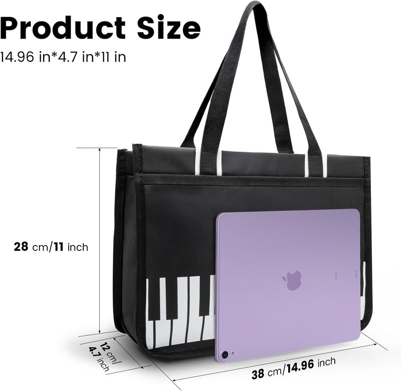 BestSounds Piano Bag, Zipper Waterproof Oxford Cloth Music Piano Accessories Book Bag Tote for Students Kids, Girls, Women, Gifts for Music Lovers Musicians (Black) - Image 4